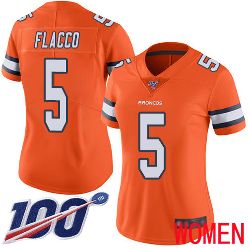 Women Denver Broncos #5 Joe Flacco Limited Orange Rush Vapor Untouchable 100th Season Football NFL Jersey->women nfl jersey->Women Jersey